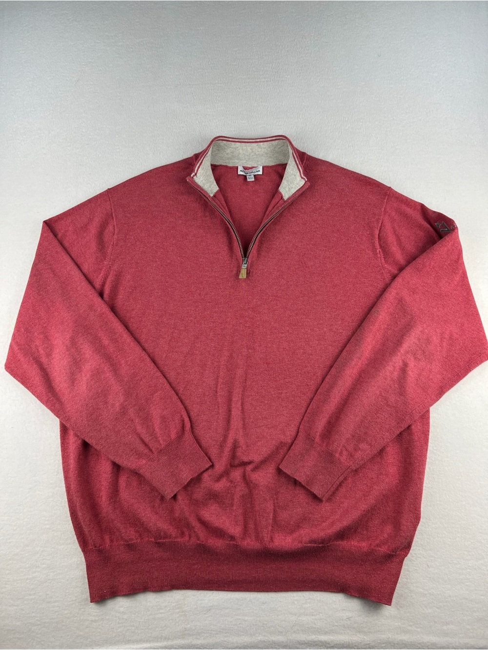Peter Millar Mens 1/4 Zip Pullover Sweater  Salmon Pink Cotton Cashmere Size XL